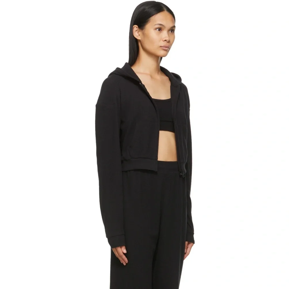 SOLD - NWOT Skims Black Waffle Knit Zip Up Hoodie Sz S - Picture 2 of 16